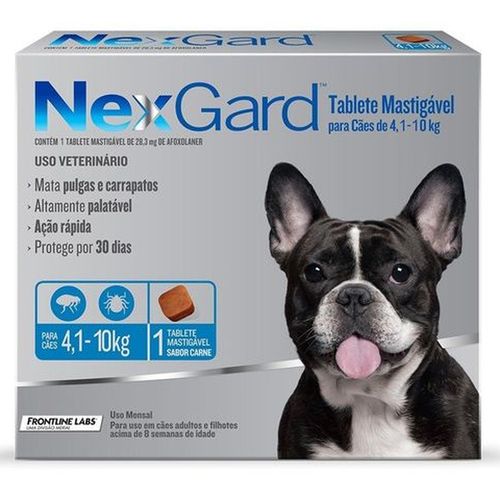 Antipulgas e Carrapatos Merial NexGard para Cães de 4,1 a 10 Kg - 28,3 mg
