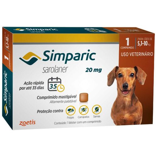 Antipulgas Zoetis Simparic para Cães de 5,1 a 10 Kg - 20 mg