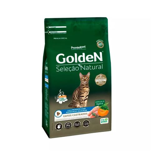 Ração Golden Premier Pet Seleção Natural Frango, Abóbora e Alecrim para Gatos Castrados