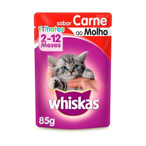 Ração Úmida Whiskas Sachê para Gatos Filhotes Sabor Carne ao Molho