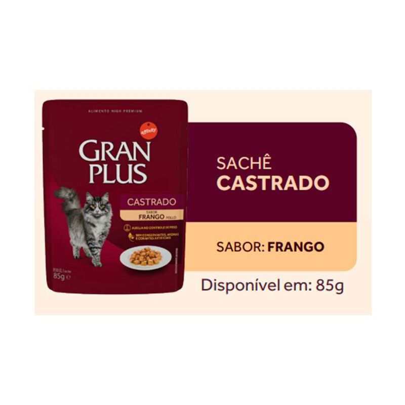 Racao-Umida-Sache-Granplus-Para-Gatos-Castrados-Sabor-Frango