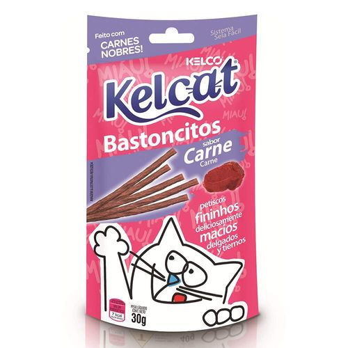 Snack KelCat Bastoncitos para Gatos Adultos e Filhotes Sabor Carne