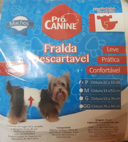 Fralda Descartável Pro Canine Macho P com 3 unidades Pró Canine
