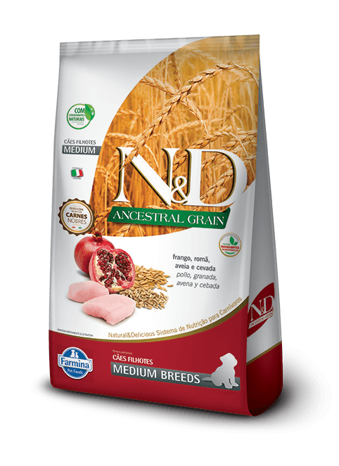Ração N&D Ancestral Grain Para Cães Filhotes Raças Médias Sabor Frango E Romã