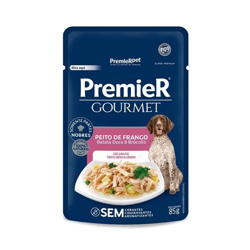 Ração Úmida Premier Gourmet para Cães Adultos de Porte Médio e Grande Sabor Peito de Frango, Batata Doce e Brócolis