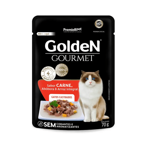 Ração Úmida Golden Gourmet para Gatos Castrados Sabor Carne
